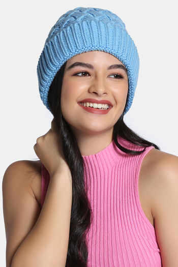 Buy Zivame Knitted Beanie - Sky Blue